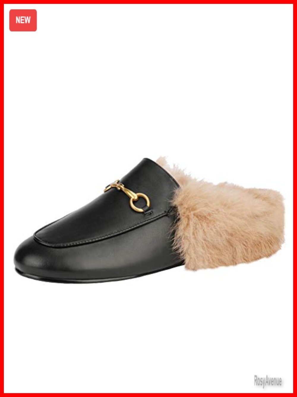 Handmade Genuine Leather Rabbit Fur Mules Pointed Toe Backless Loafers Casual